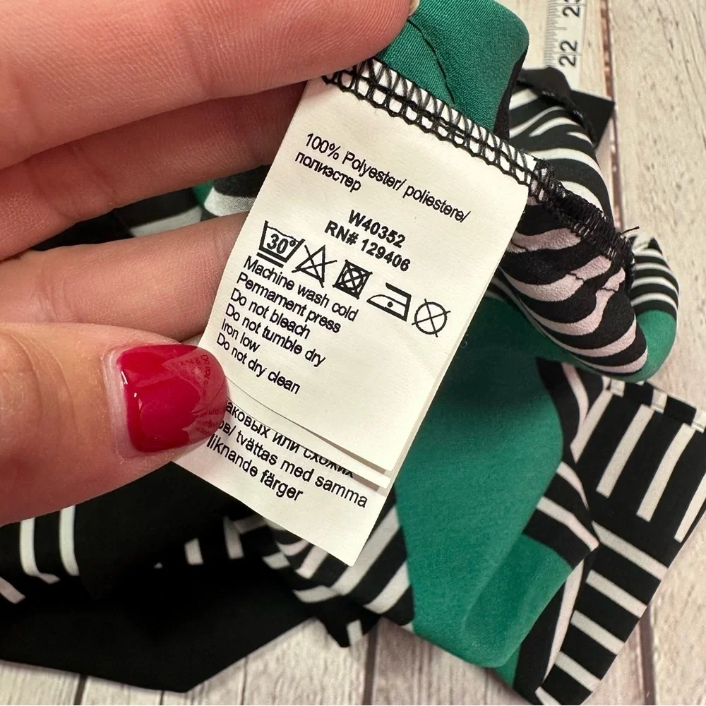 creation Striped Green Black tunic Top dolman sleeve sz 14 abstract asymetrical